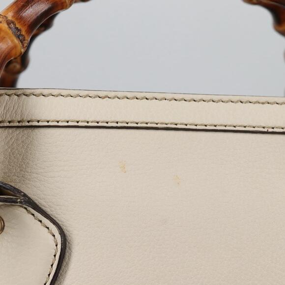 GUCCI Bamboo Hand Bag Leather White Gold - Picture 4 of 16